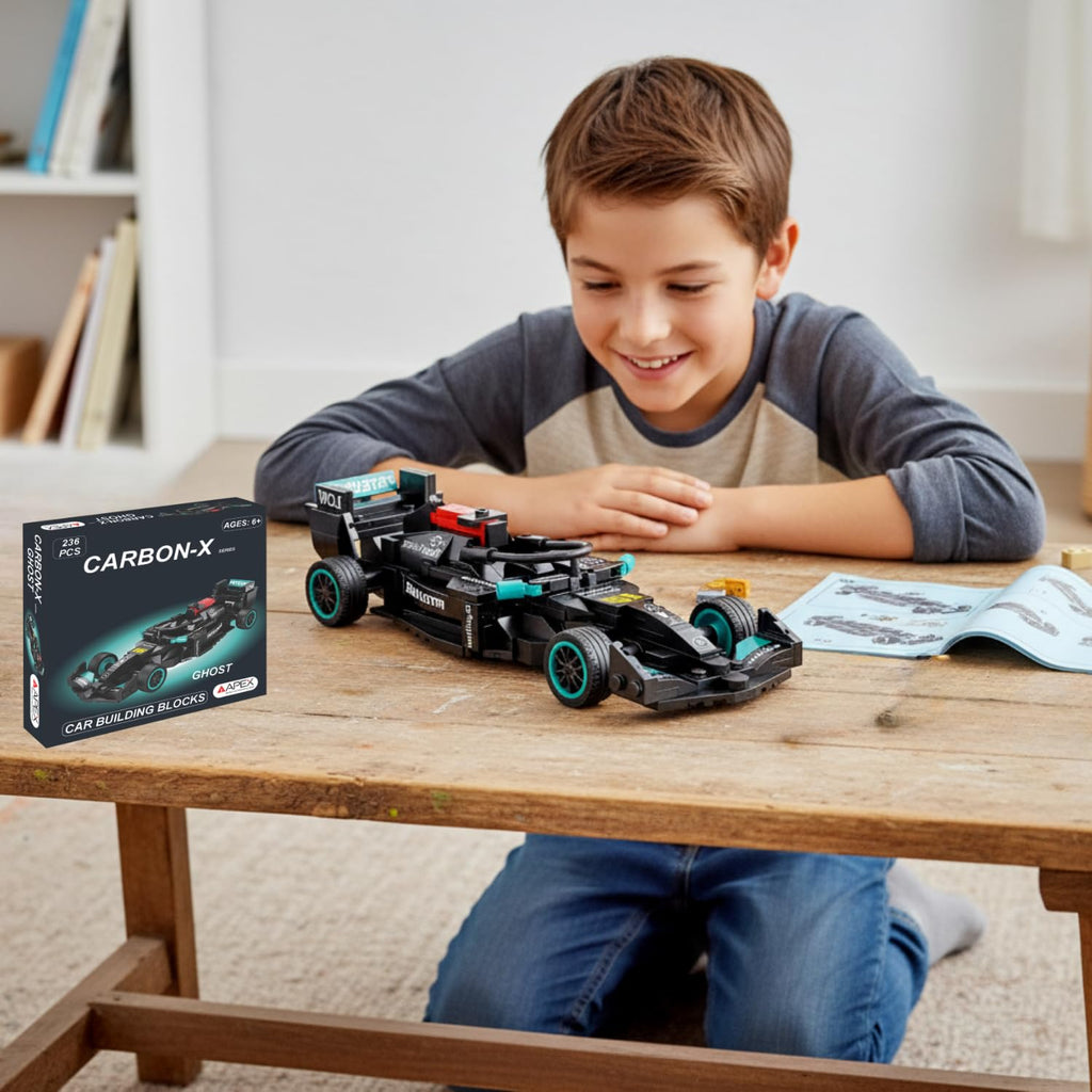 Pit Shop  F1 Car Building Blocks Set 236 Pcs | Racing Car Construction Toy for Kids Age 6+ | STEM Learning Toy | Creative DIY Model Kit for Boys & Girls (Ghost)