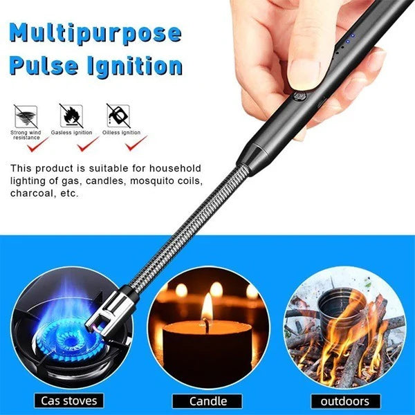 USB Rechargeable Electric Plasma Lighter – Flameless Windproof Arc Lighter with 360° Flexible Neck for Puja Lamps, Gas Stove & Candles