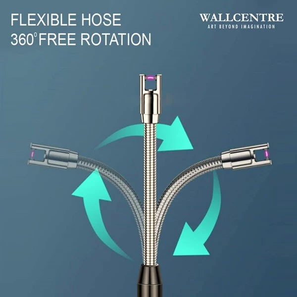 USB Rechargeable Electric Plasma Lighter – Flameless Windproof Arc Lighter with 360° Flexible Neck for Puja Lamps, Gas Stove & Candles