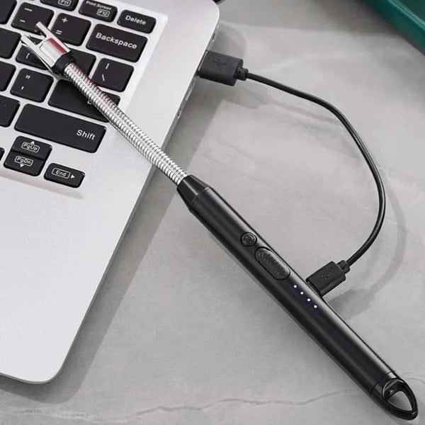 USB Rechargeable Electric Plasma Lighter – Flameless Windproof Arc Lighter with 360° Flexible Neck for Puja Lamps, Gas Stove & Candles