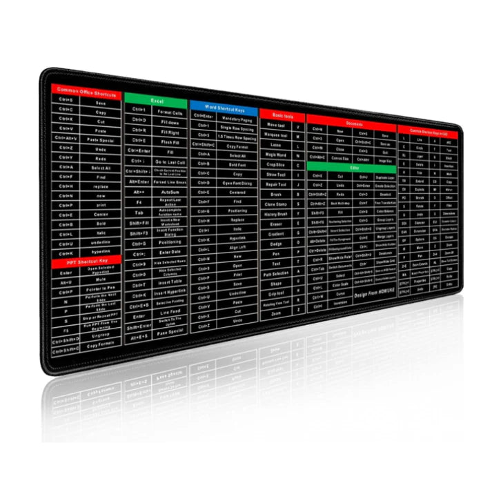 Keyboard Shortcut Key Mouse Pad – Excel & Office Software Shortcuts Extended Desk Mat (30 x 70 cm)